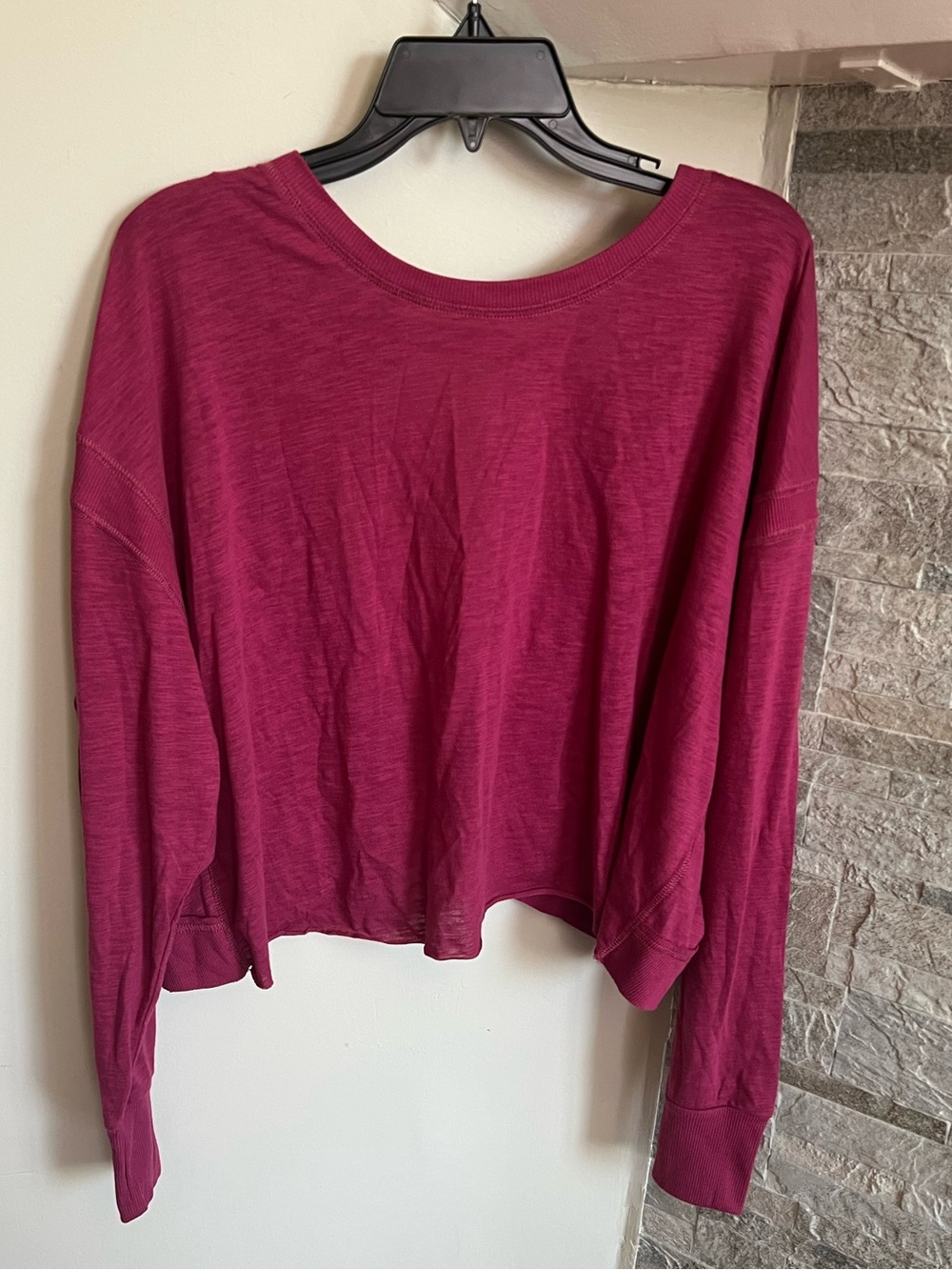 Sundry Open-Back Slub Cotton Long Sleeve Top in Burgundy MEDIUM NWT